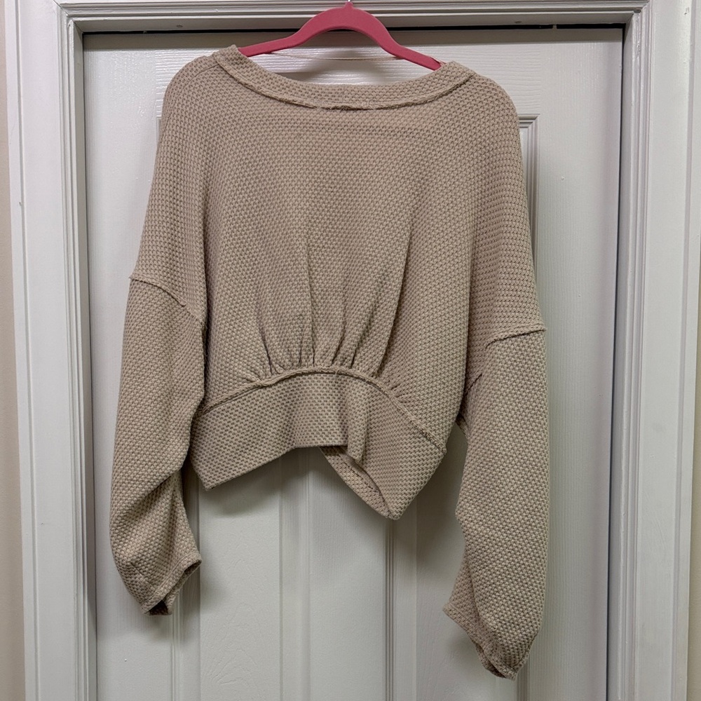 We The Free Beige Waffle Knit Top